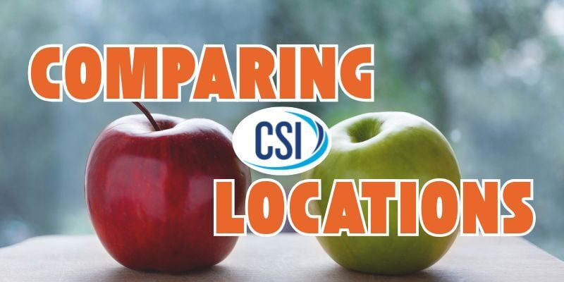 Red apple and green apple with text: Comparing CSI locations
