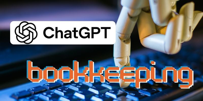 Robot typing on a computer with text: ChatGPT bookkeeping