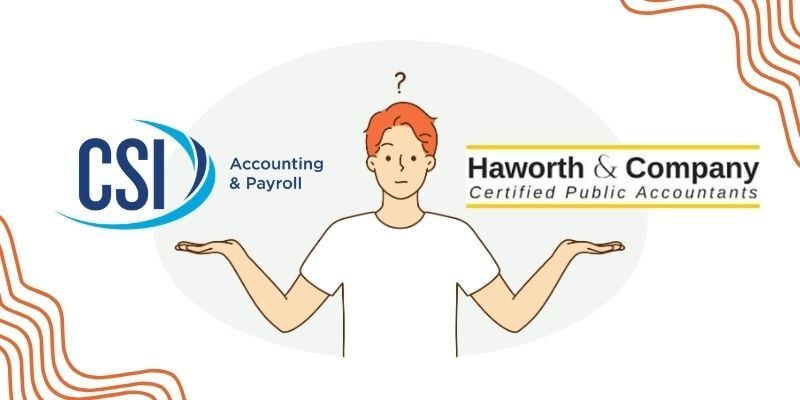 man comparing the CSI and Haworth logos